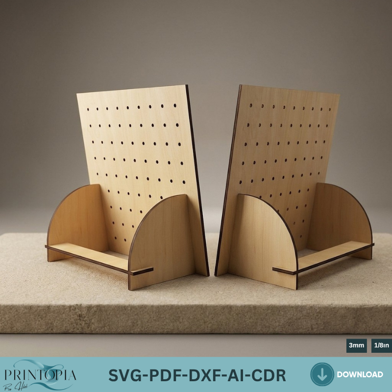 Wooden Earring Display Stand Laser Cut Template Plywood Jewelry Organizer Pegboard Earring Holder