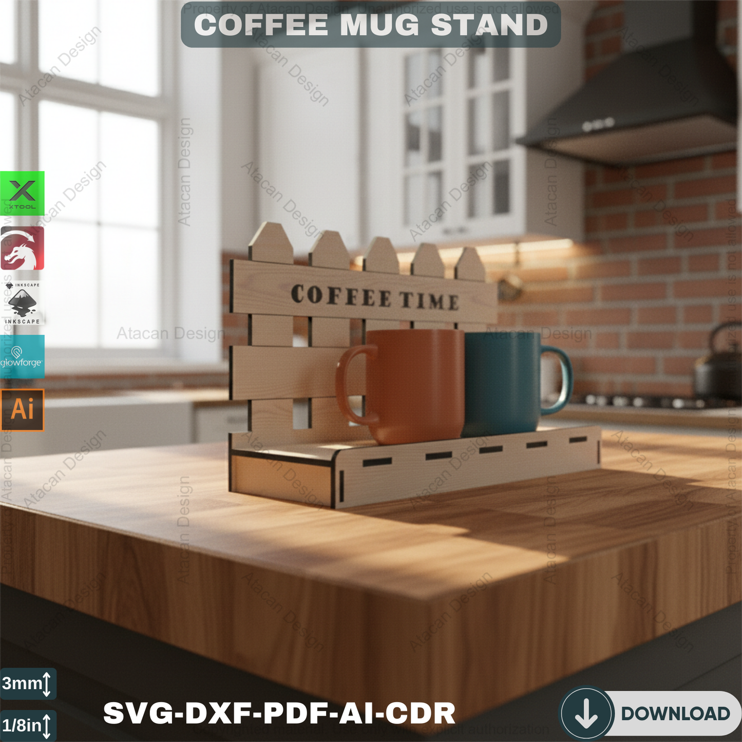 Coffee Mug Display Stand SVG | Laser Cut Design for Kitchen Decor 679