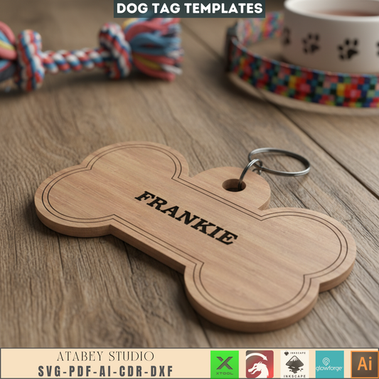 Personalized Wooden Dog Bone Tags - Custom Pet ID Labels for Laser Cutting Machines 718