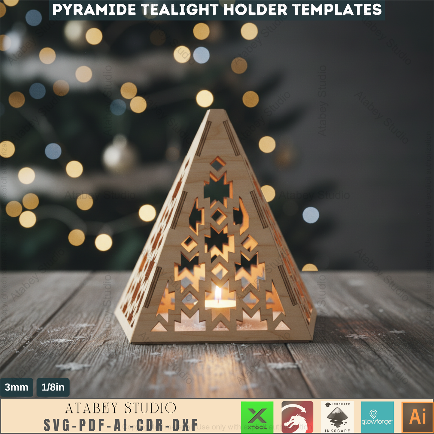 Pyramid Tea Light Lanterns - Laser Cut Candle Holder Files - Plywood Table Lamp Decor 574