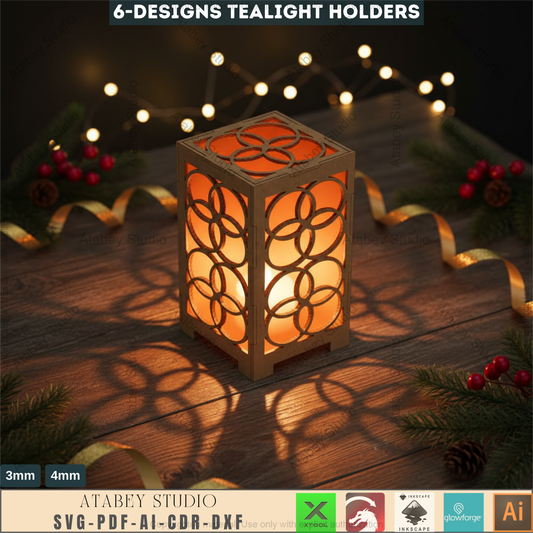 Vector Cut Plans for Lantern Tealight Holders - Box Plywood Laser Cutting Templates 598