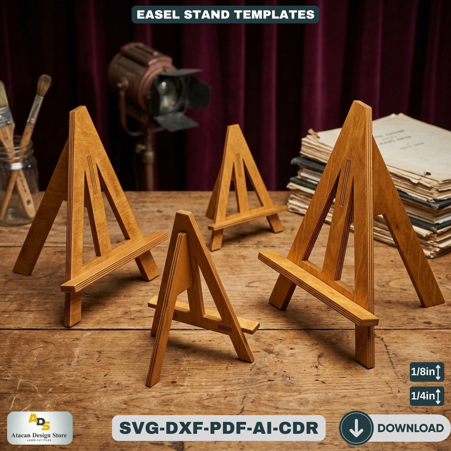 Easel Stands for Art Displays and Picture Frames - Multiple Sizes for Laser Cutting 487