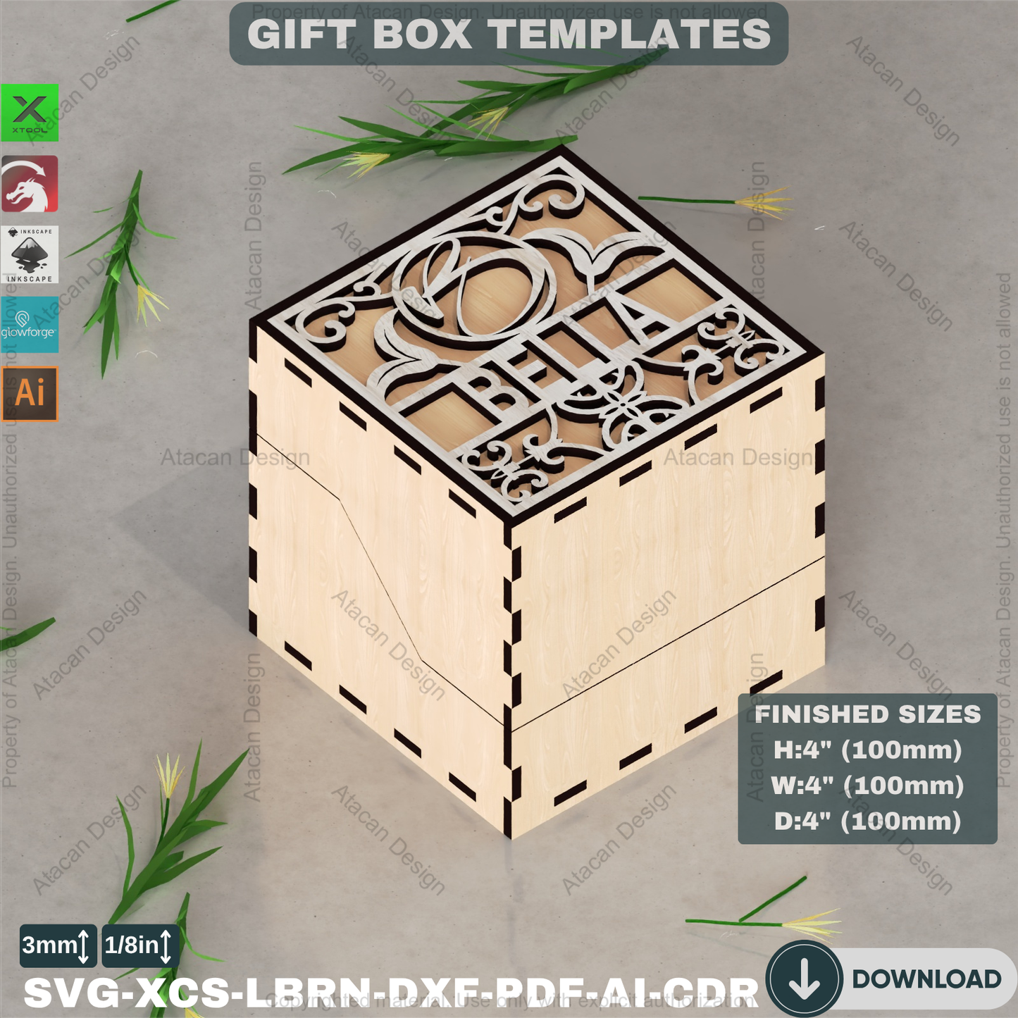 Laser Cut Monogram SVG Letters Wood Box Decorative Jewelry Case,Custom Design,Engravable Wood Gift,Personalized Wedding Favors,2 Designs 829