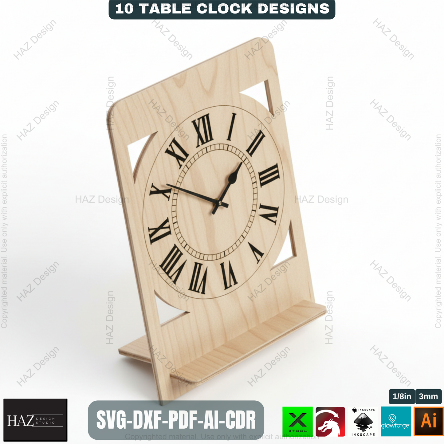 Modern Wooden Table Clocks Templates for Laser Cutting | 10 Unique Desk Clock Designs | Digital Download for CNC & Laser Engravers 497