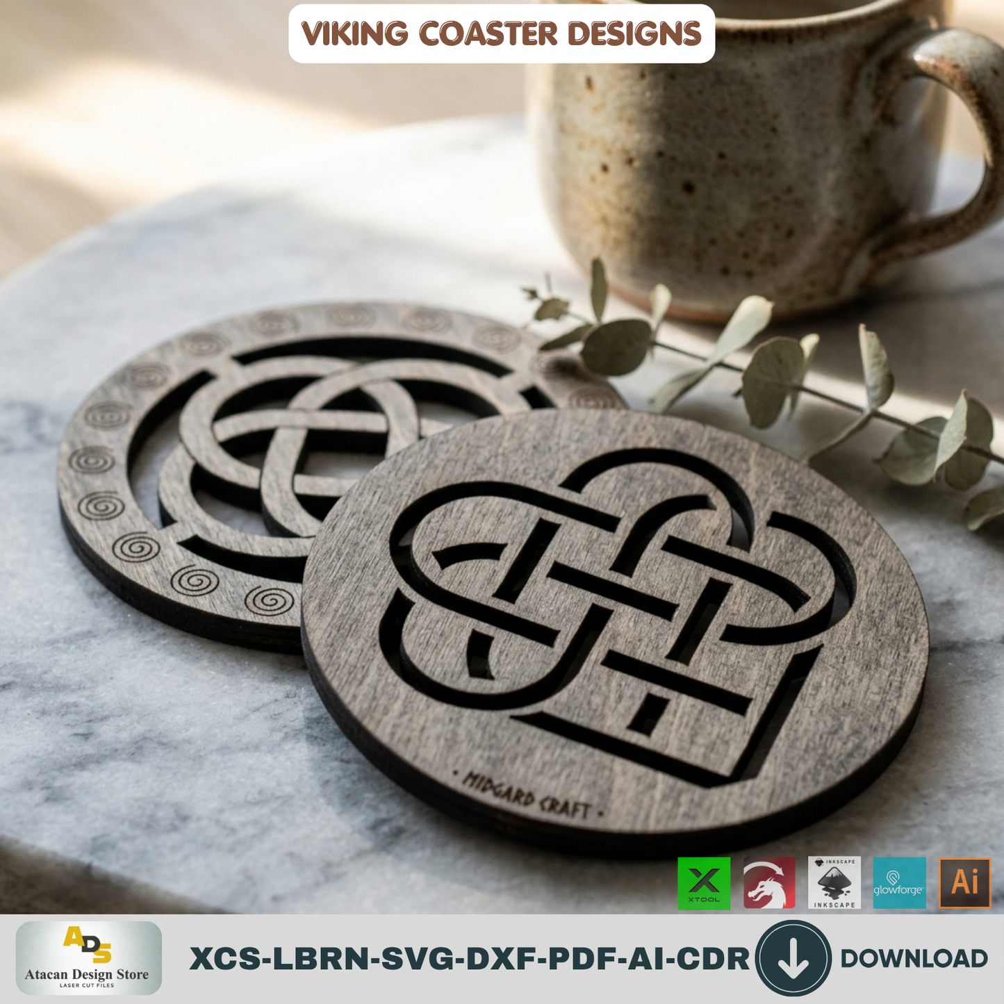 Viking Celtic Knot Coaster Laser Cut Files Wooden Round Tray Template