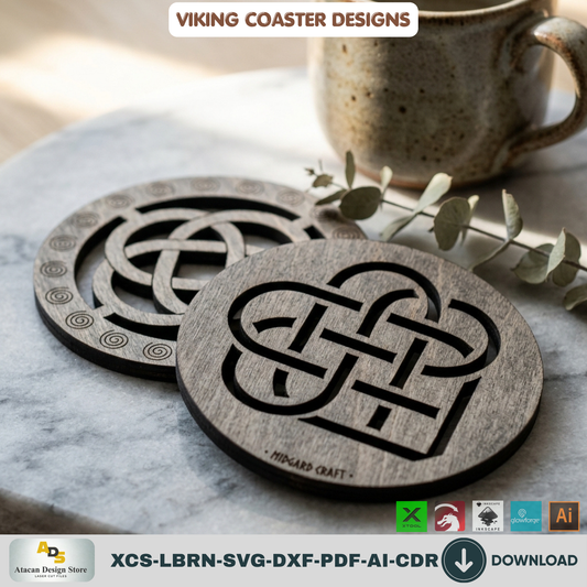 Viking Celtic Knot Coaster Laser Cut Files Wooden Round Tray Template