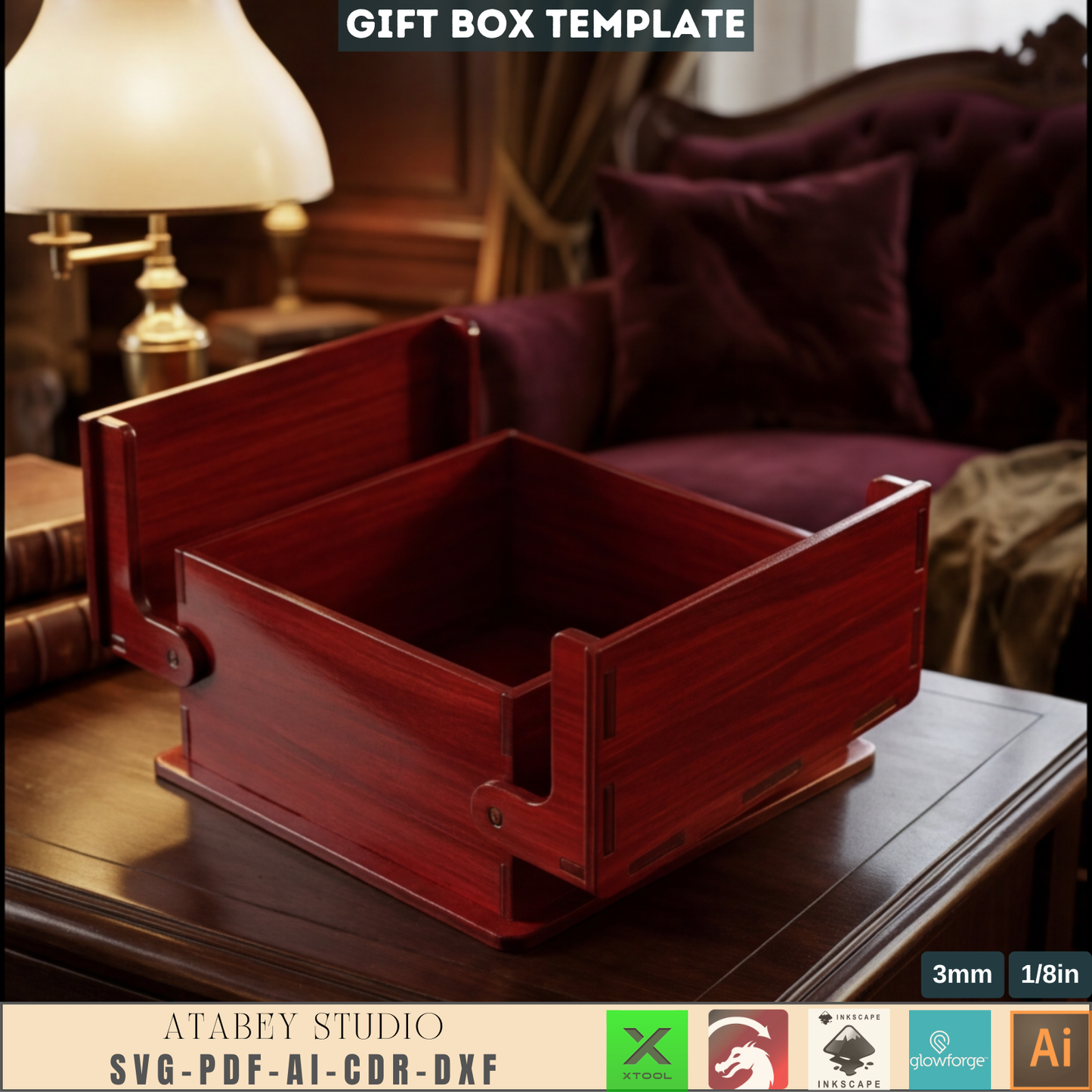 Laser Cut Wooden Gift Box Template with Sliding Lid | Luxury Plywood Jewelry Box Design for Laser Cutting Projects 985