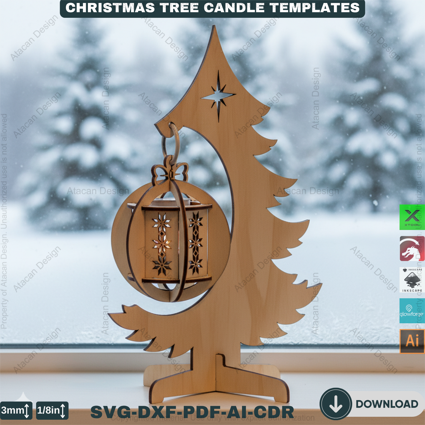 Elegant Christmas Tree Candle Stand Laser Cut File Set, 3D Wood Tealight Holder Designs for Xmas Tabletop & Holiday Home Decor 910