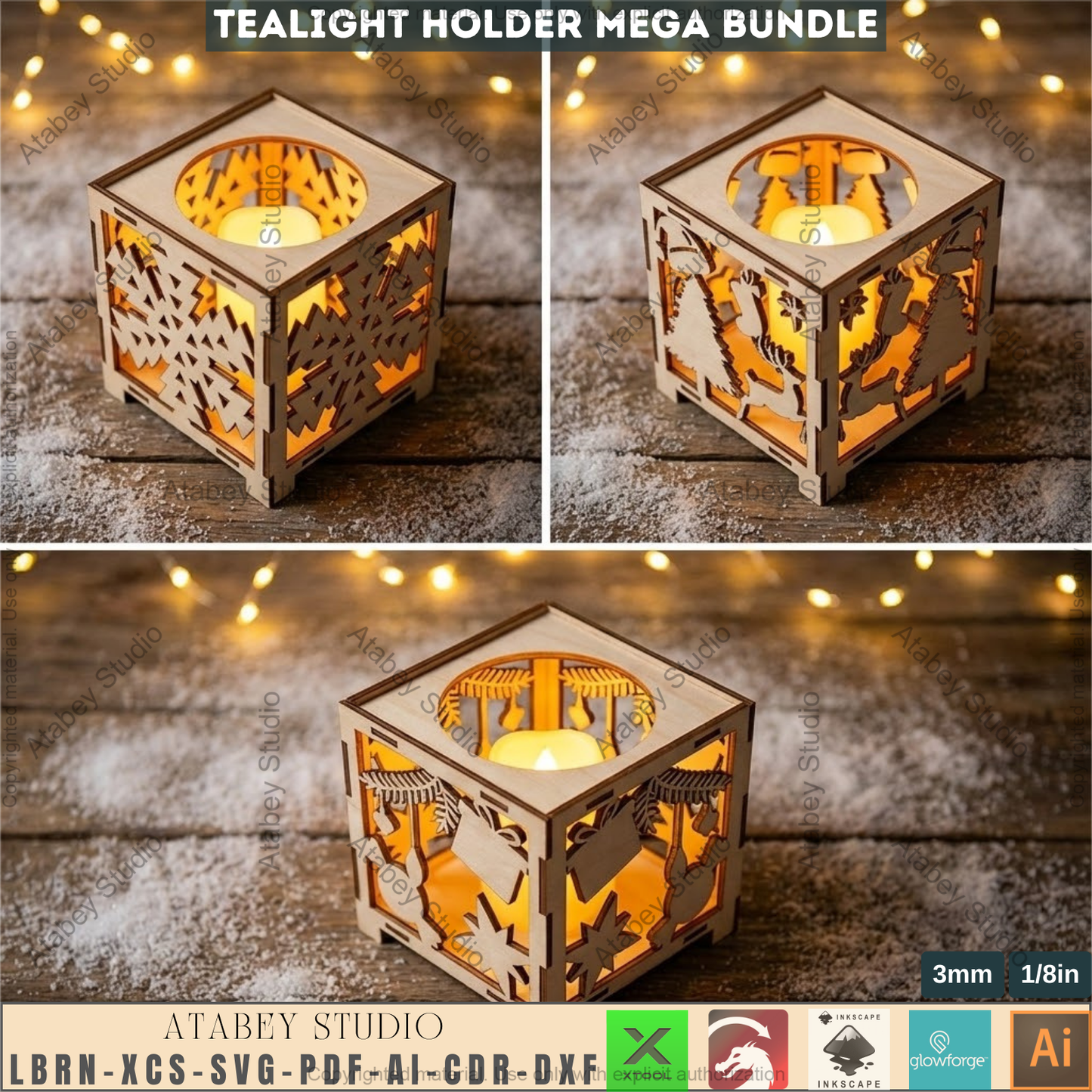Christmas Tealight Holder Mega Bundle Laser Cut Lanterns | Wooden Candle Box Templates 981
