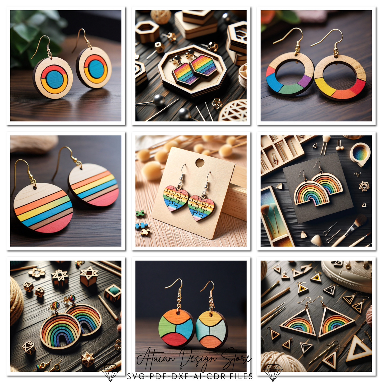 Colorful Rainbow Earrings Design Bundle | DIY Laser Cut Jewelry Patterns for Unique Crafting 682