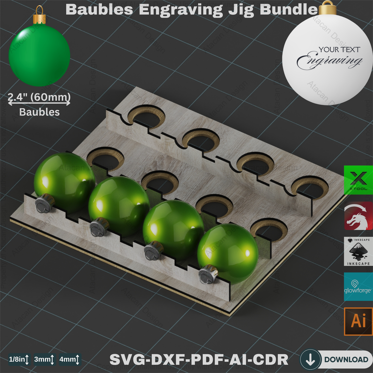 Bauble Engraving Jig Template Bundle  All Sizes for Laser Cutting Projects,Custom Bauble Engraving Jig,Engraving Jig Template Collection 821