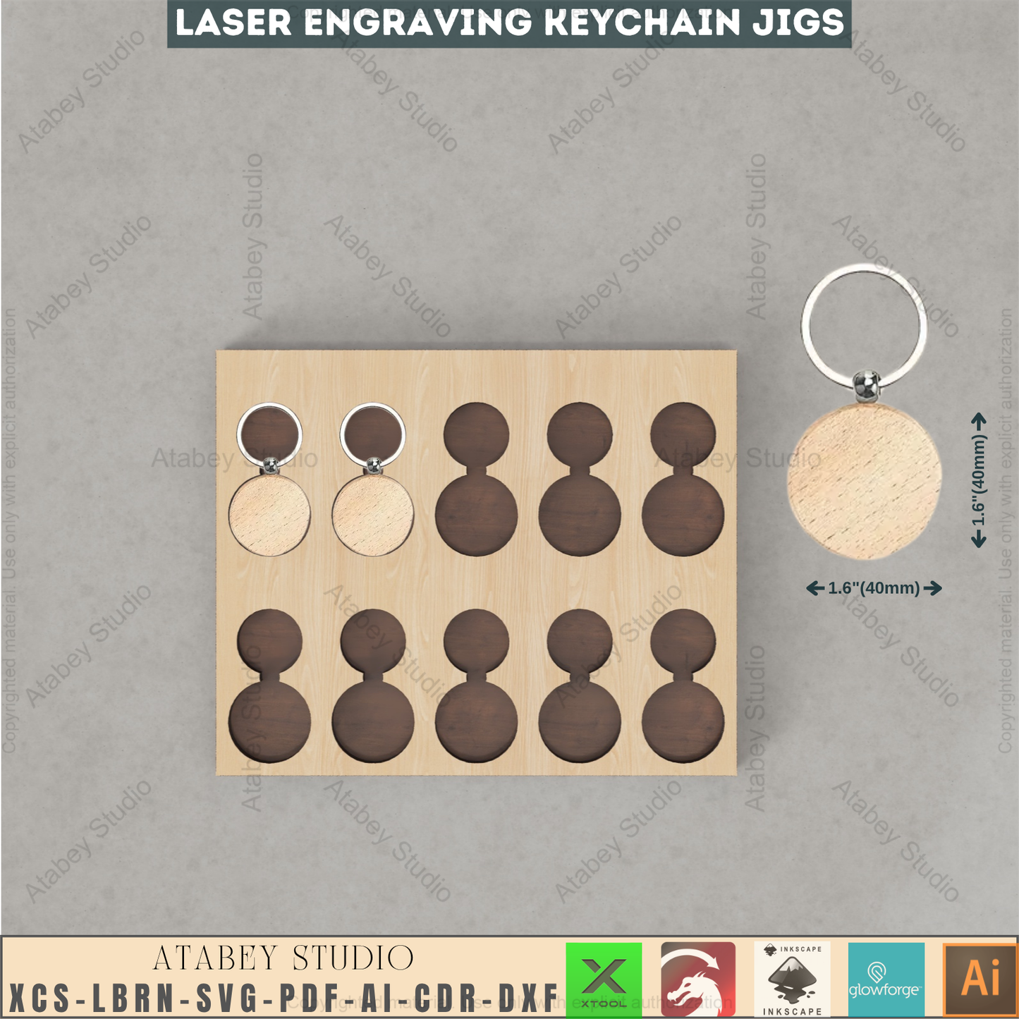 Laser Keychain Jig Templates Bundle | Precision Alignment Wood Jig | Xtool Glowforge Lightburn Compatible 944