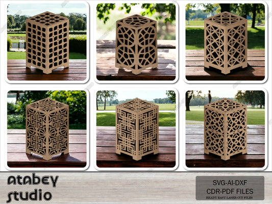 DIY Wooden Desk Lamps & Tealight Holders - Laser Cutting Templates SVG DXF Files 597
