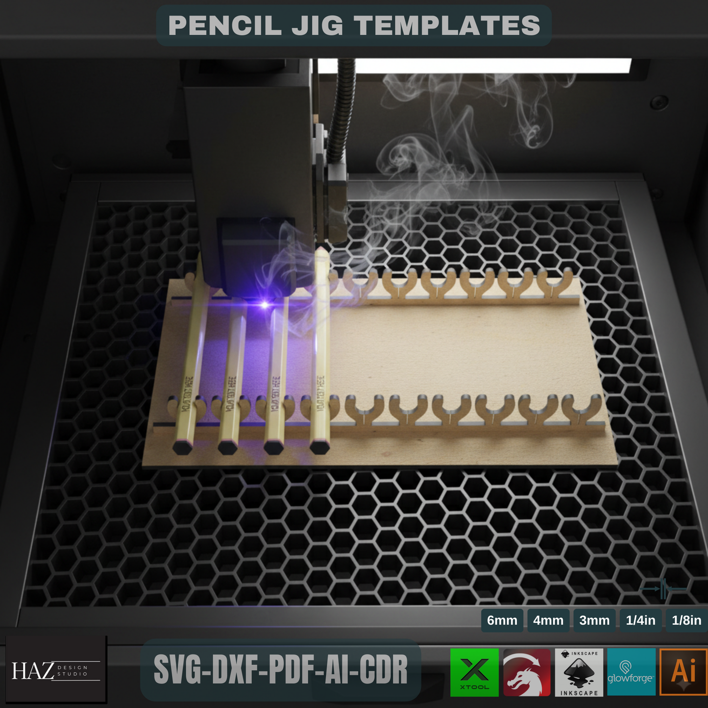Laser Ready Pencil Jig Template - Jig for Pens - Laser Cut Template SVG DXF PDF Ai 185
