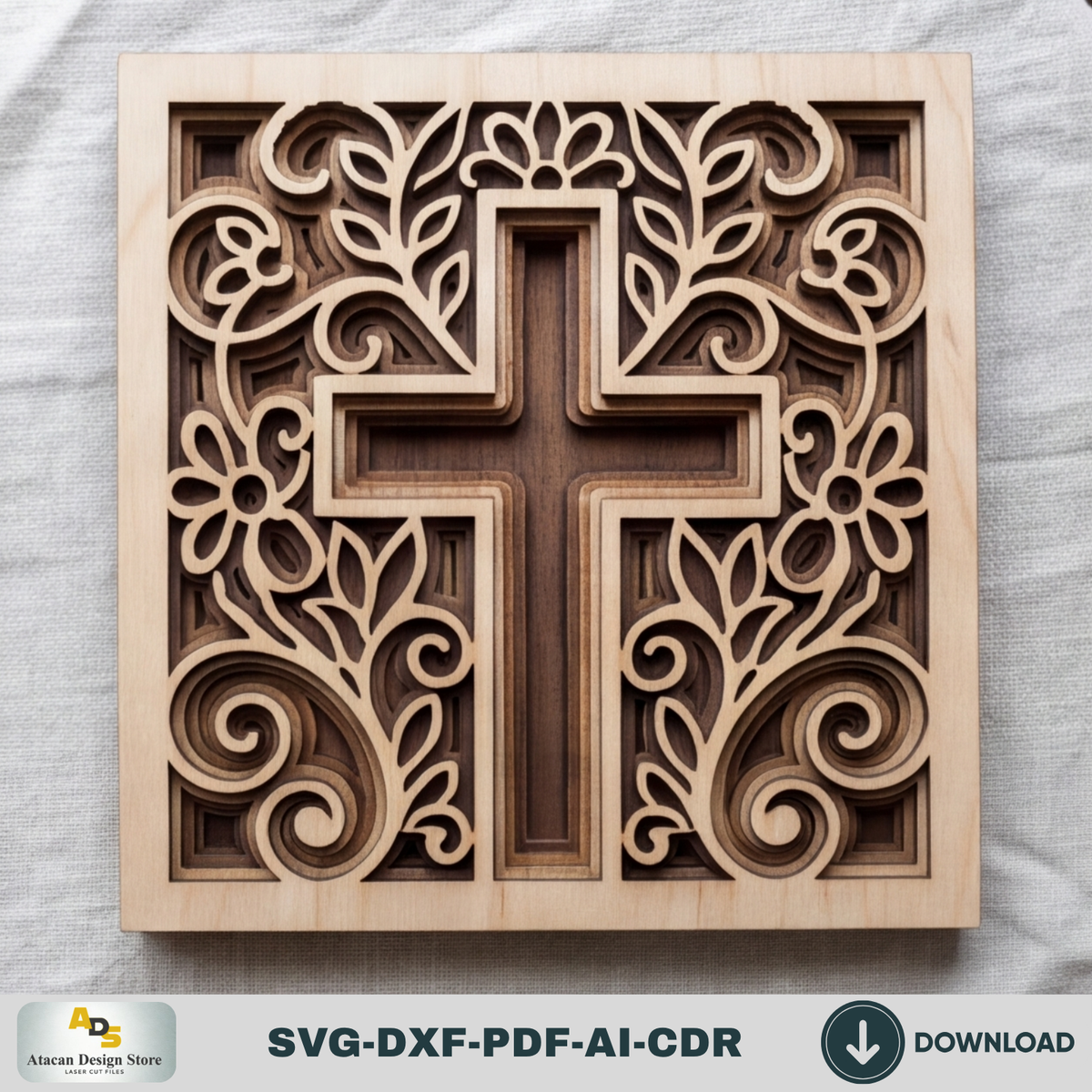3D Christian Cross Laser Cut Plywood Template, Easter Faith Decor 1000
