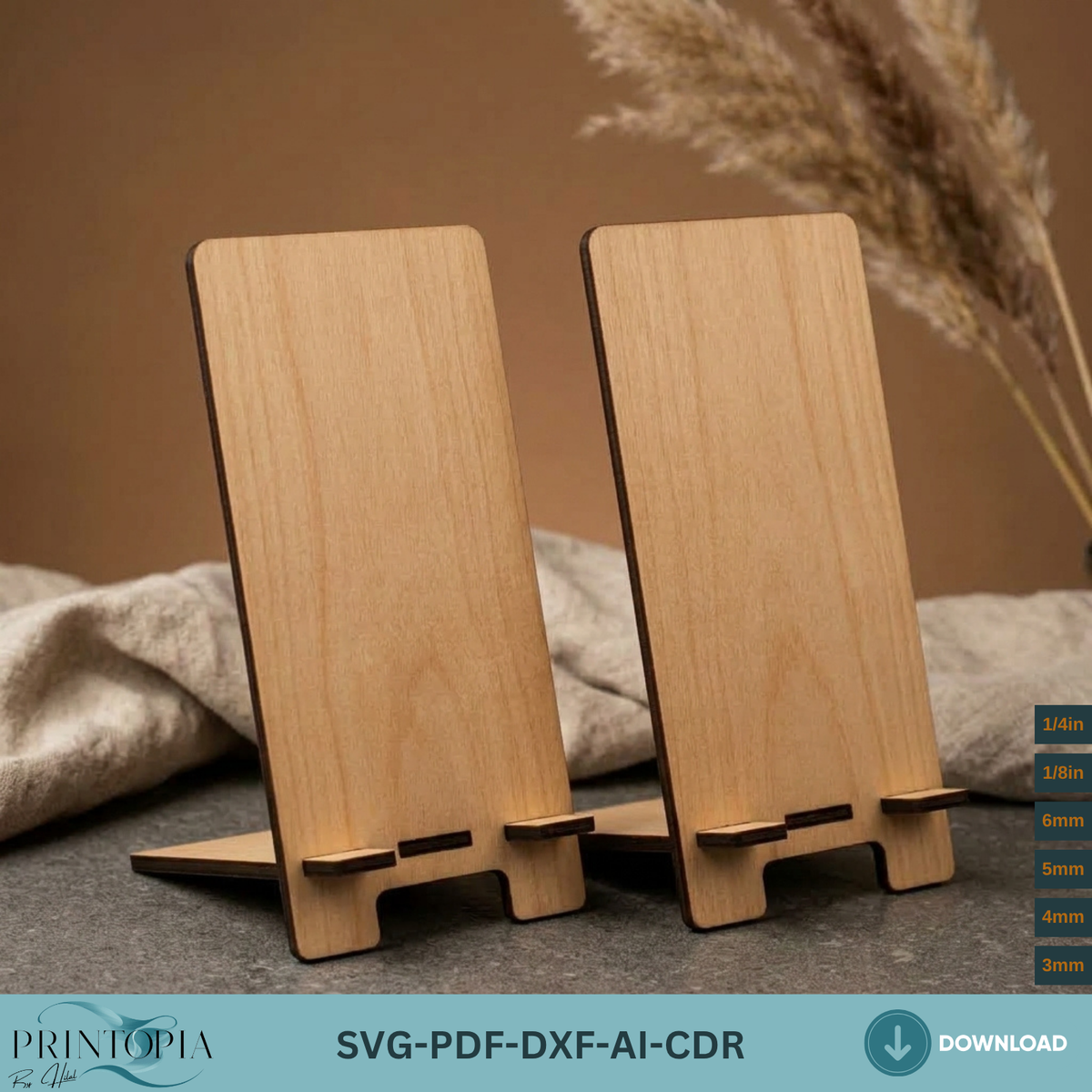 Laser Cut Phone Holder Template, Plywood Smartphone Display Stand, Wood Cell Phone Dock Gift Idea