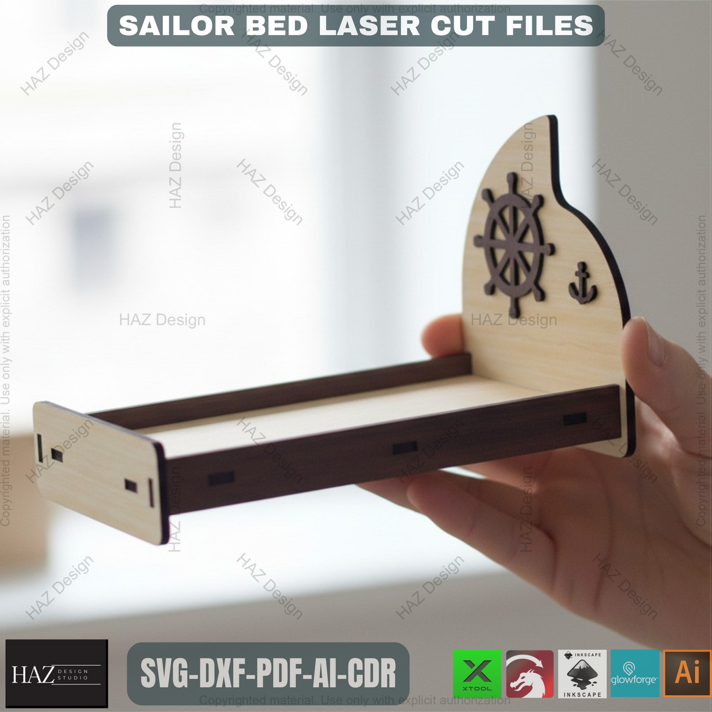 042 Miniature Bed Cut Files / Dollhouse Miniature Furniture / 3D Puzzle Vector SVG DXF CDR Ai 042