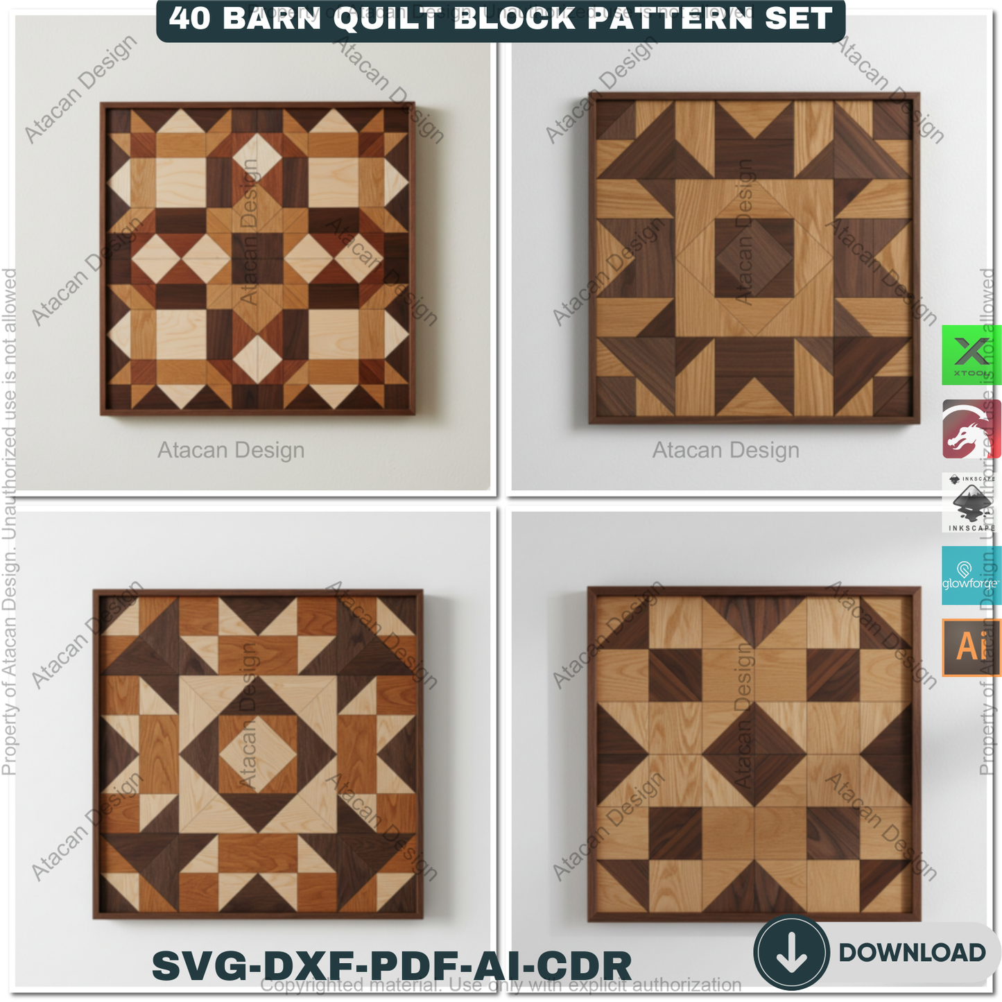 40 Barn Quilt Patterns Mega Bundle DIY Laser Cut Patchwork Blocks Templates for Glowforge Xtool 913
