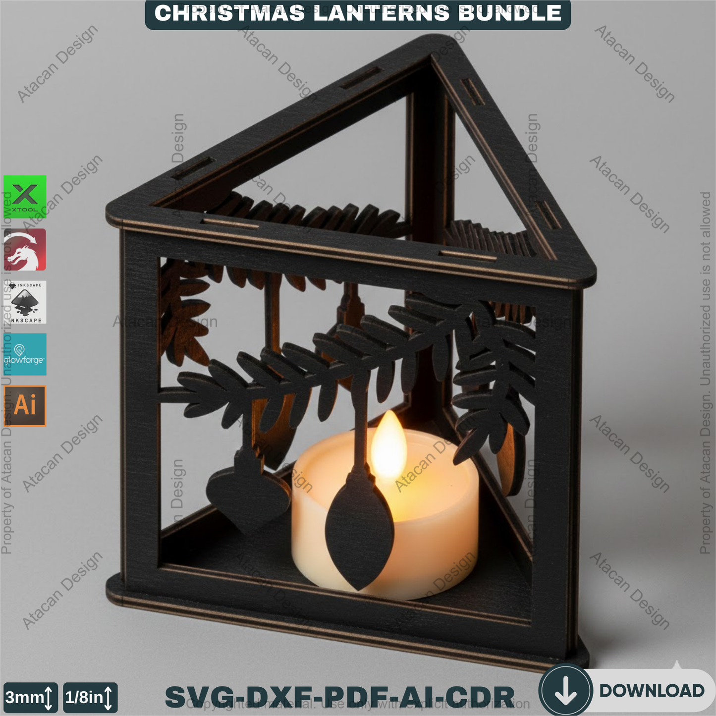 Christmas Lanterns Bundle Laser Cut Templates | Holiday Candle Box Decor | Tealight Holder Designs 930