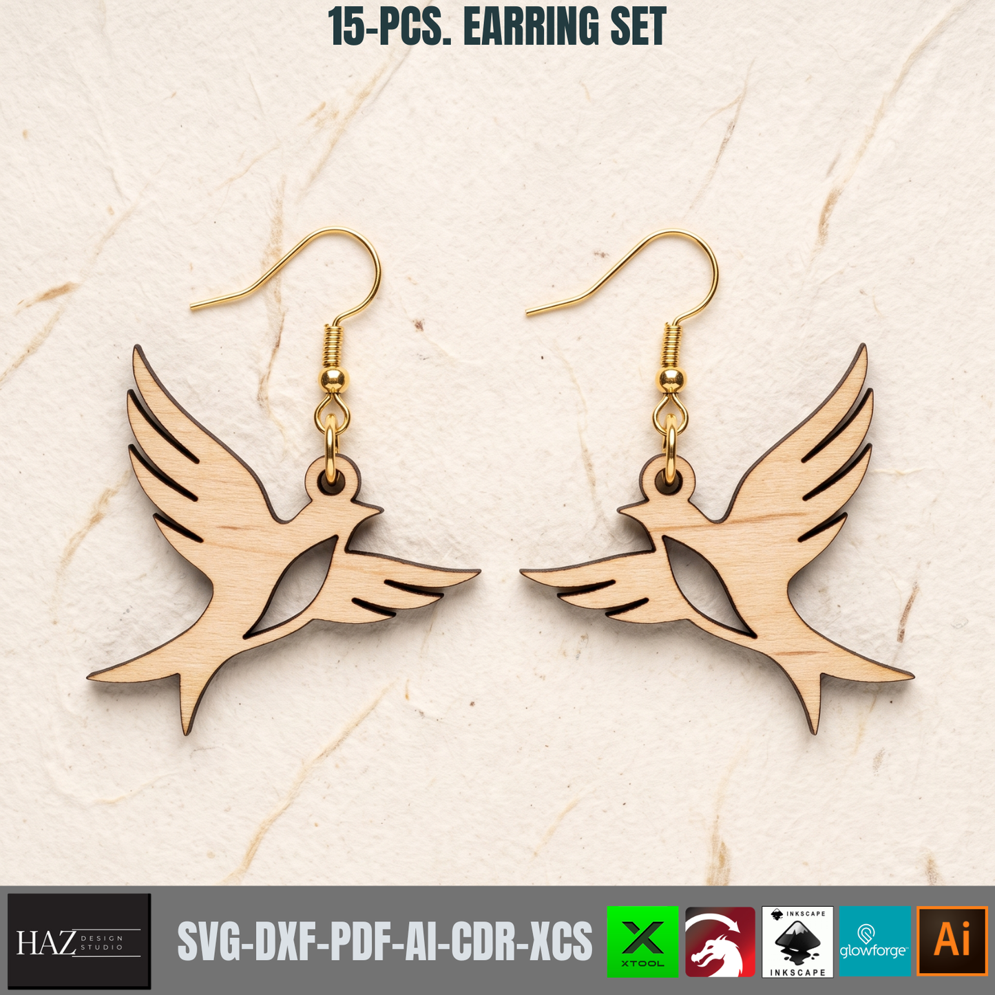 Wooden Earring Laser Cut Files Set Jewelry SVG Glowforge Plywood Templates Boho Nature Wood Designs