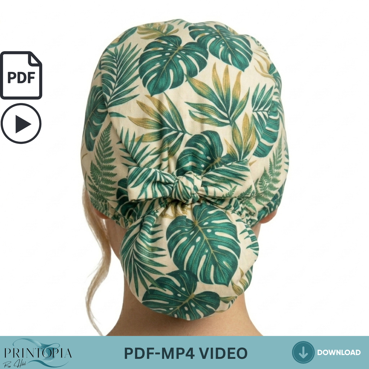 Ponytail Scrub Cap Sewing Pattern PDF with Video Tutorial Nurse Hat Template