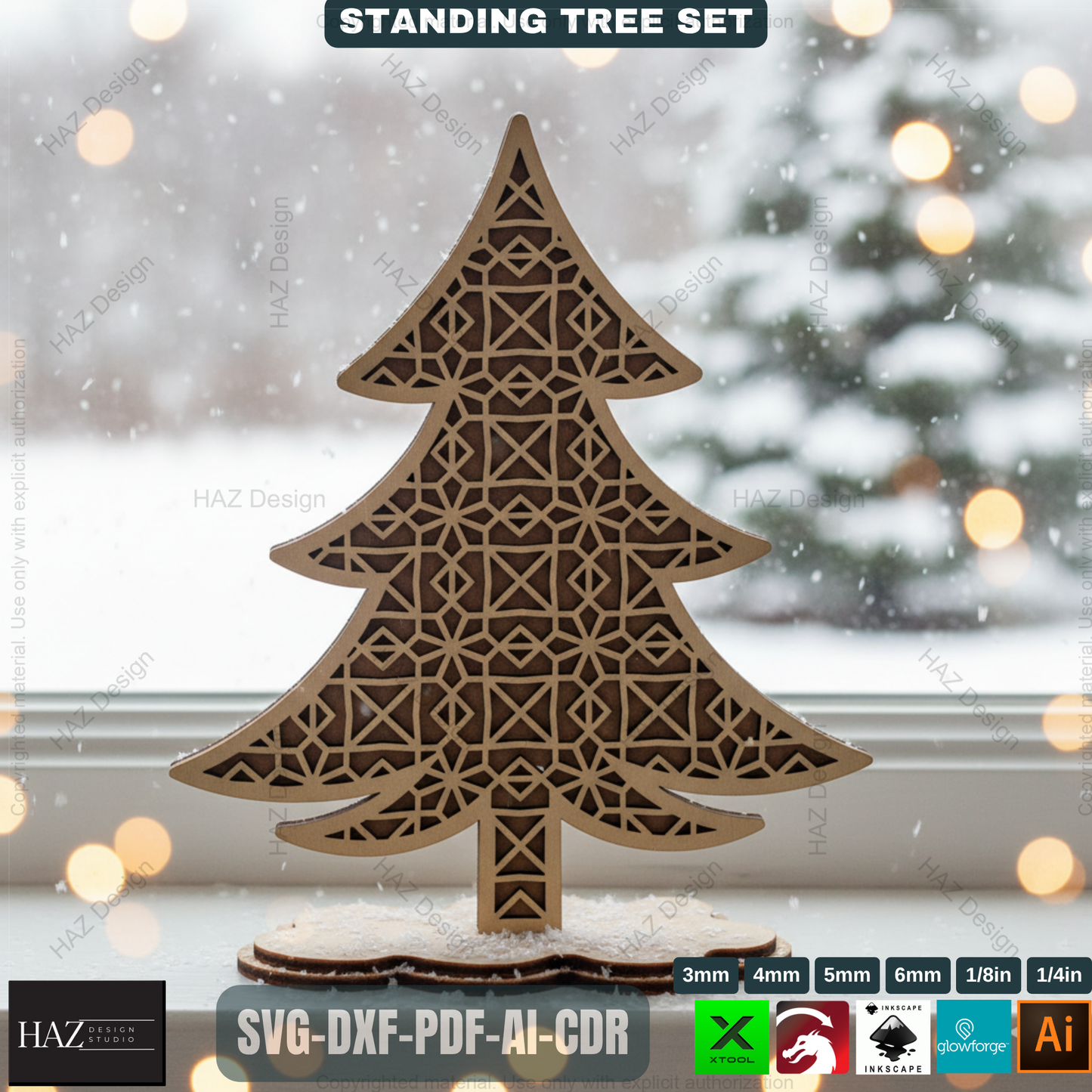 Laser Cut Christmas Tree Bundle, 3D Standing Holiday Decor, Wooden Shelf Sitter Files, 3D Holiday Trees 492