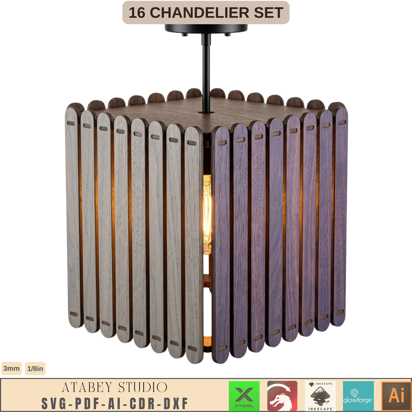 16 Wooden Chandelier Laser Cut Pendant Lamp Shade Templates Plywood Hanging Light