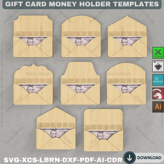 Wooden Envelope Style Money Holder and Gift Card Templates for Laser Cutting DIY Wedding Graduation and Birthday Gifts 898