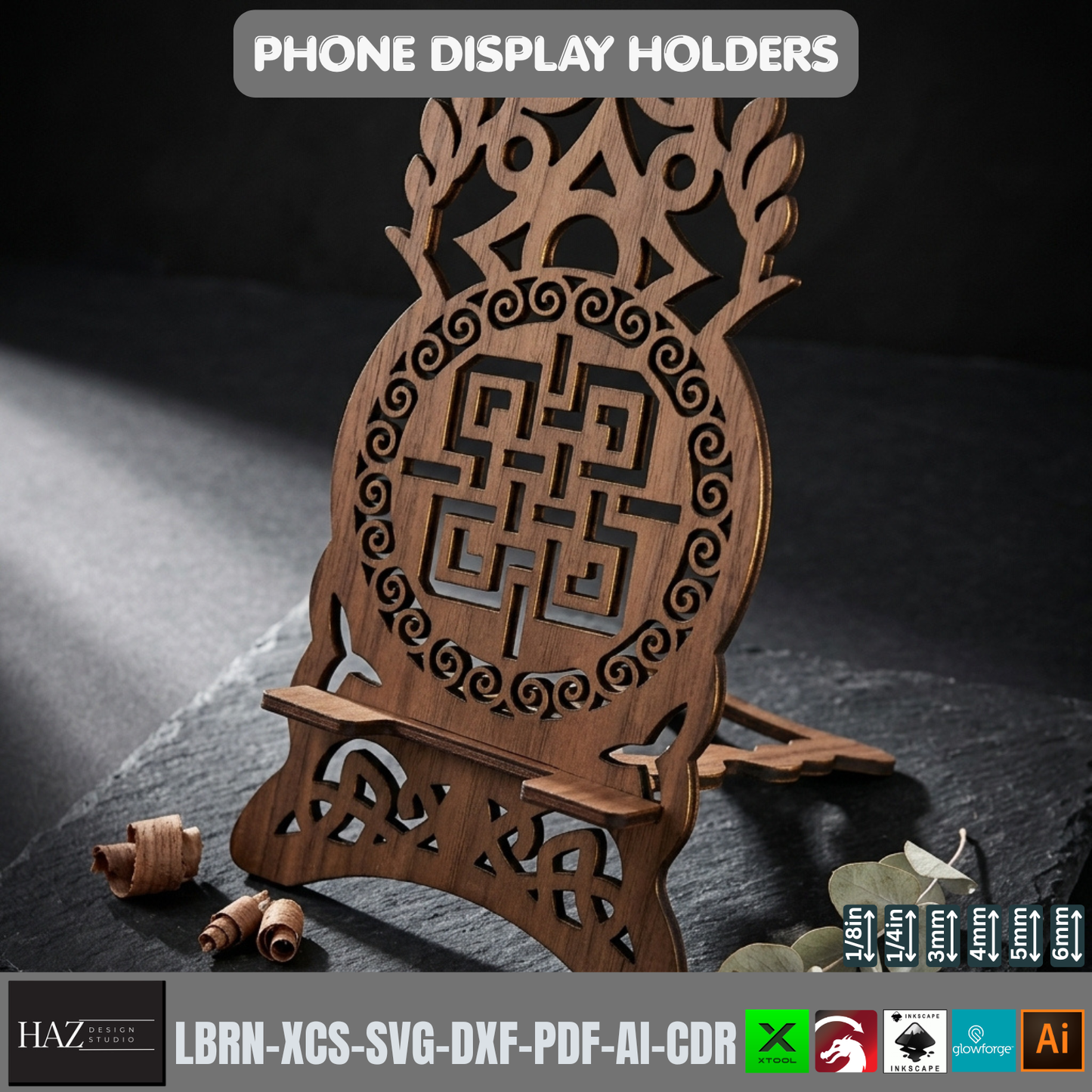 Celtic Viking Phone Stand Laser Cut File Set 9 Designs Wood Holder 562