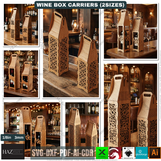 Laser Cut Wine Bottle Gift Box Carrier Bundle Wooden Wine Holder Laser Cut Pattern Gift Box 515