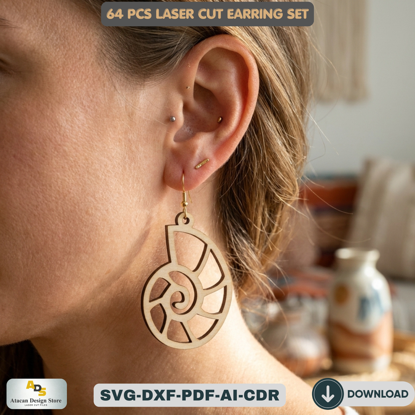 64 PCS Laser Cut Earring Set Wooden Jewelry Patterns for Glowforge DIY Earring Templates Wood Jewelry Designs