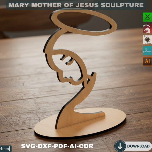 Christian Virgin Mary Tabletop Decor | Laser Cut Mary Mother of Jesus Sculpture SVG DXF CDR for Xtool Lightburn