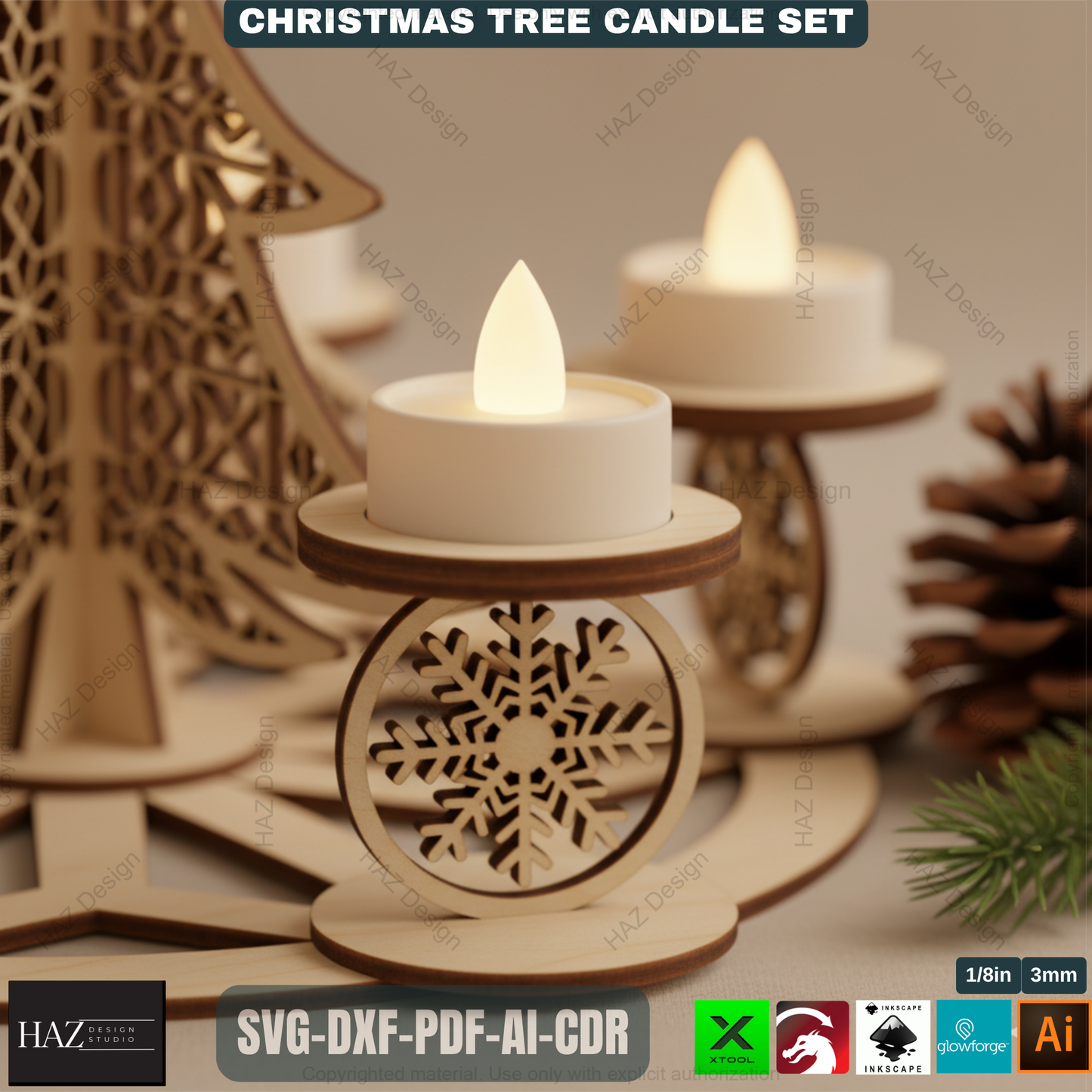 3D Christmas Tree Candle Holder Template, Festive Laser Cut Tea Light Stand, Holiday Advent Wreath Decor 495