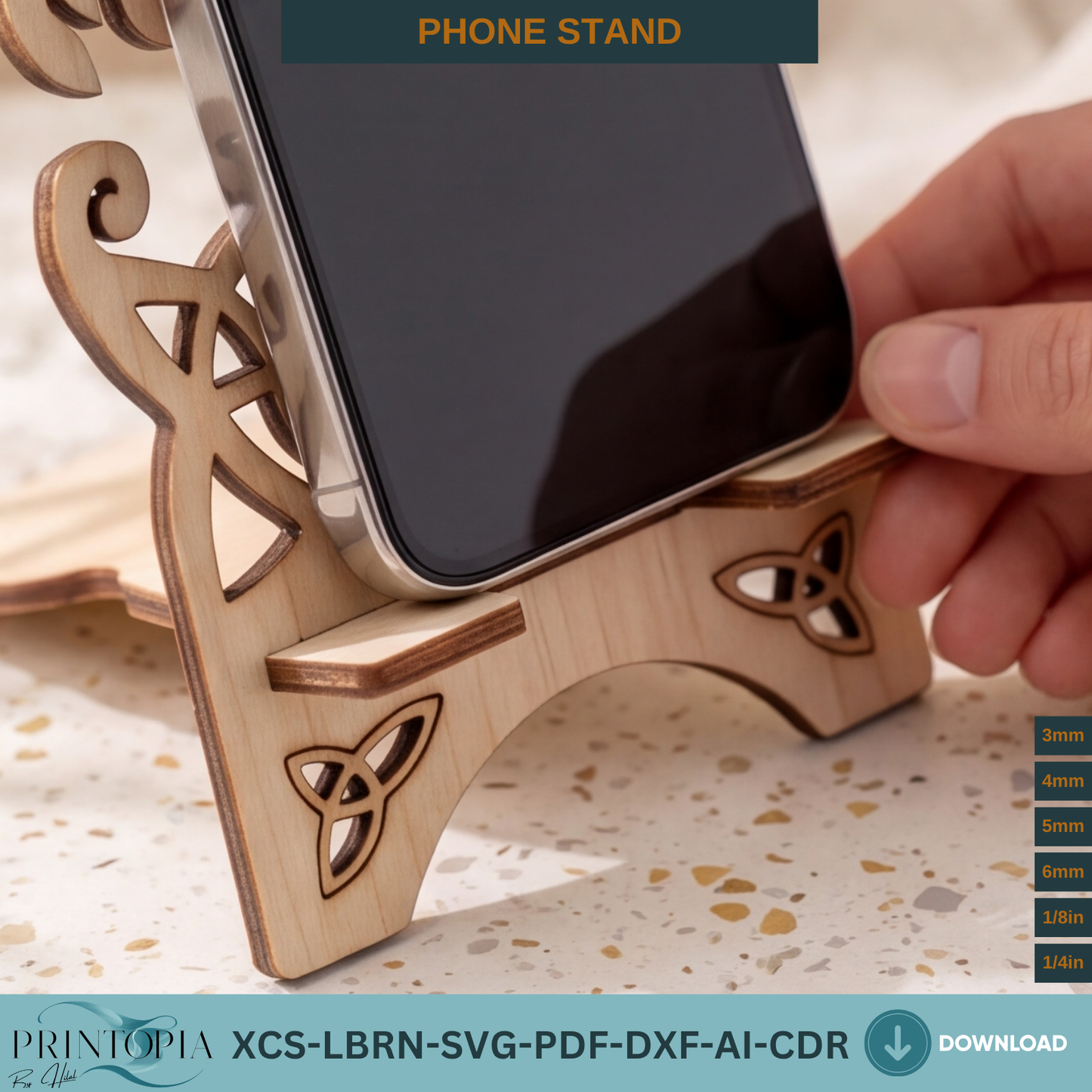 Celtic Tree of Life Wooden Phone Stand Laser Cut File SVG DXF Template