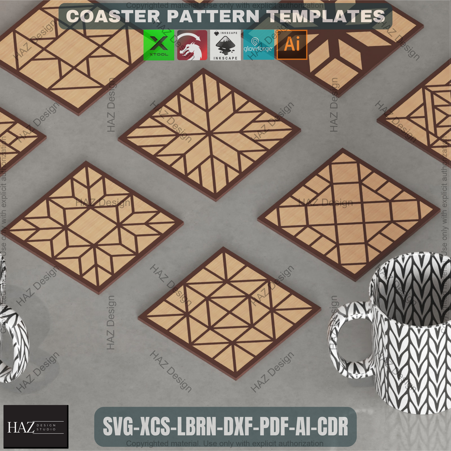 Geometric Mosaic Laser Files, Diamond Tile Patterns for Coasters & Wall Art, DIY Wood Inlay Project for Glowforge & Xtool 464