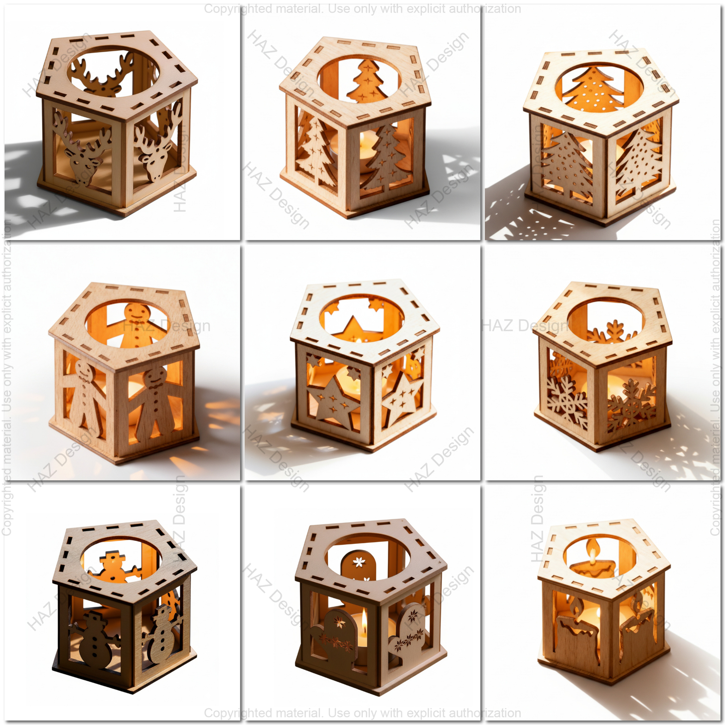DIY Laser Cut Tealight Holders SVG Files | Christmas Candle Box Template | Wood Lanterns | Festive Home Decor Gifts for Xtool Glowforge 481