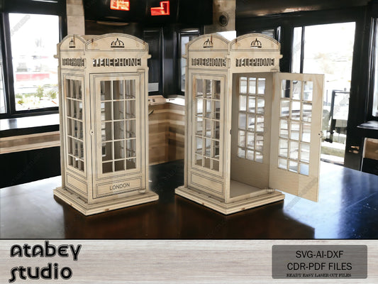 Classic British Phone Booth - Laser Cut Files, DIY Wooden Model Kit, Iconic London Telephone Box Plans 088