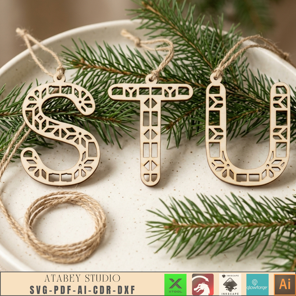 Wooden Alphabet Christmas Ornament Laser Cut File A-Z Letter Decor Laser Cut Templates 1036