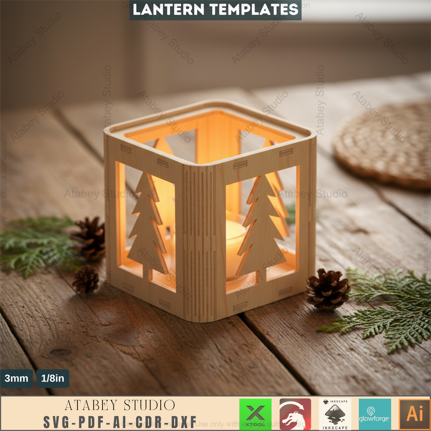 Christmas Lantern Laser Cut Templates | Festive Xmas Candle Holders | DIY Noel Tealight Box Decor 960