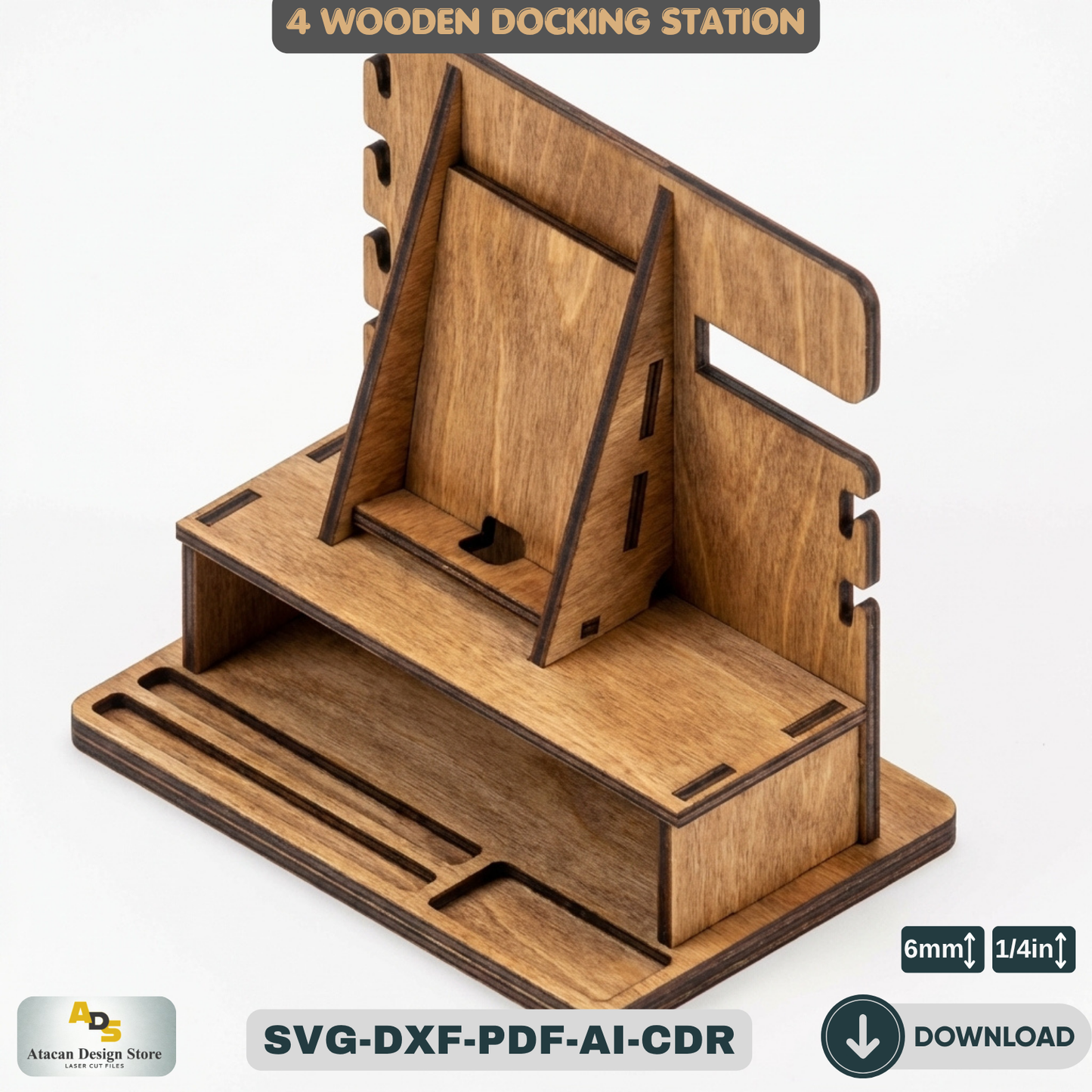 Wood Docking Station / Desk Organizer Phone Stand / Watch Holder / Father's Day Gift 947