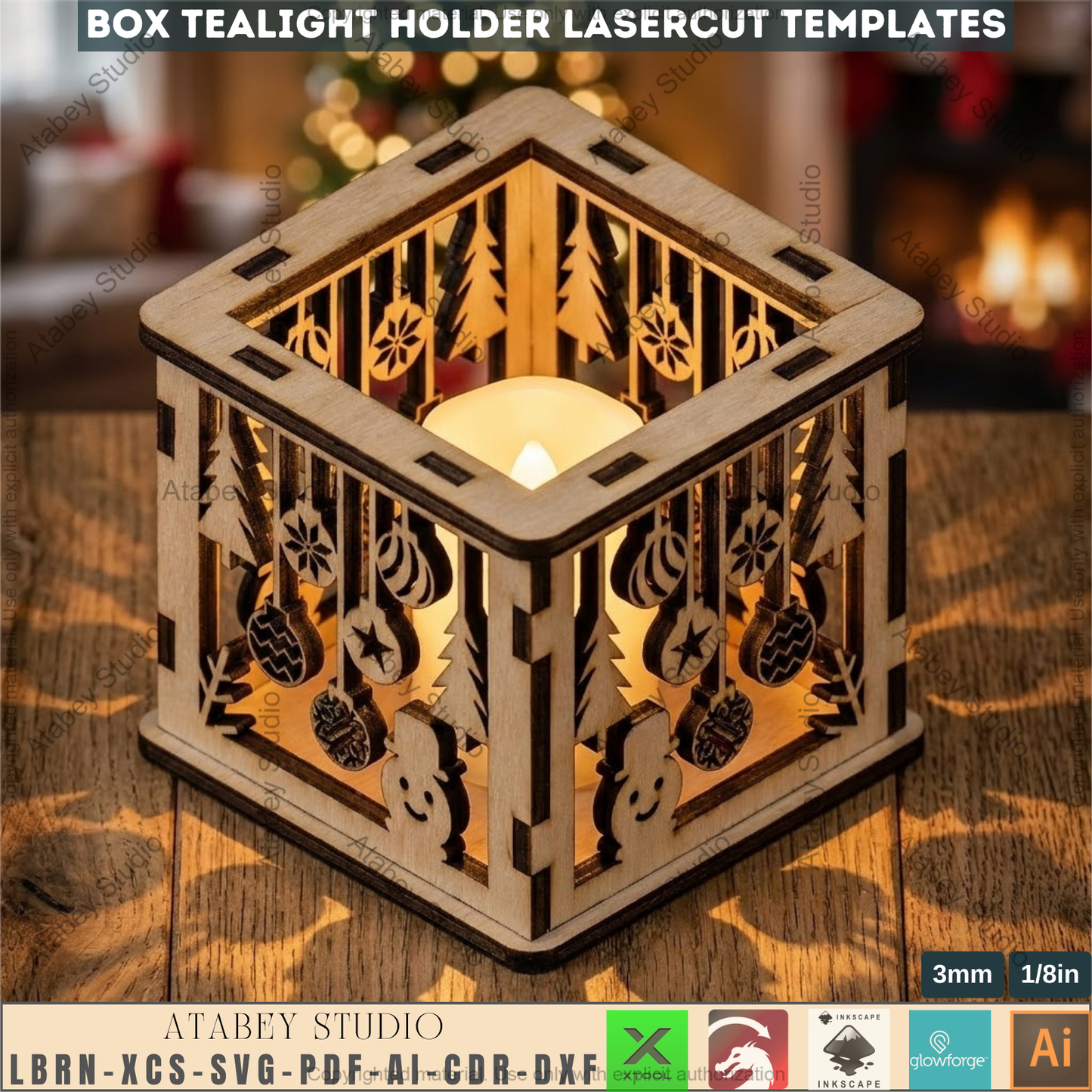 Christmas Tealight Lantern Box Laser Cut Templates,Holiday Candle Holder, Tabletop Decor SVG Files 972