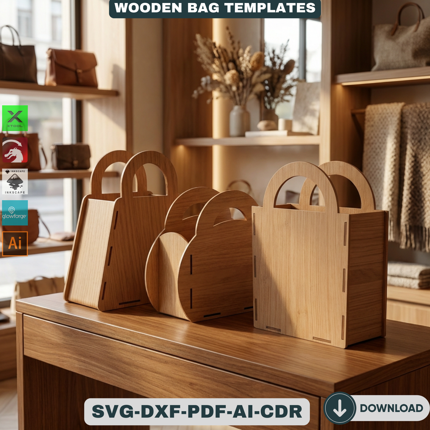 Wooden Purse Bundle Laser Cut Gift Bag Templates DIY Wood Handbag Set Laser Cut Box Designs Unique Gift for Her 933