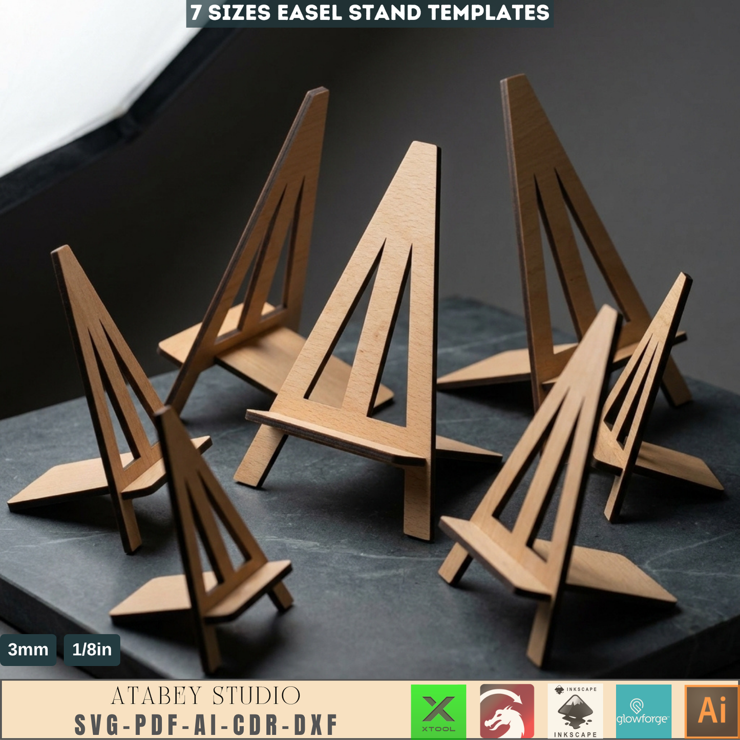 Wooden Tabletop Easel Stand Laser Cut Template 7 Sizes Menu Holder Photo Display Woodcraft