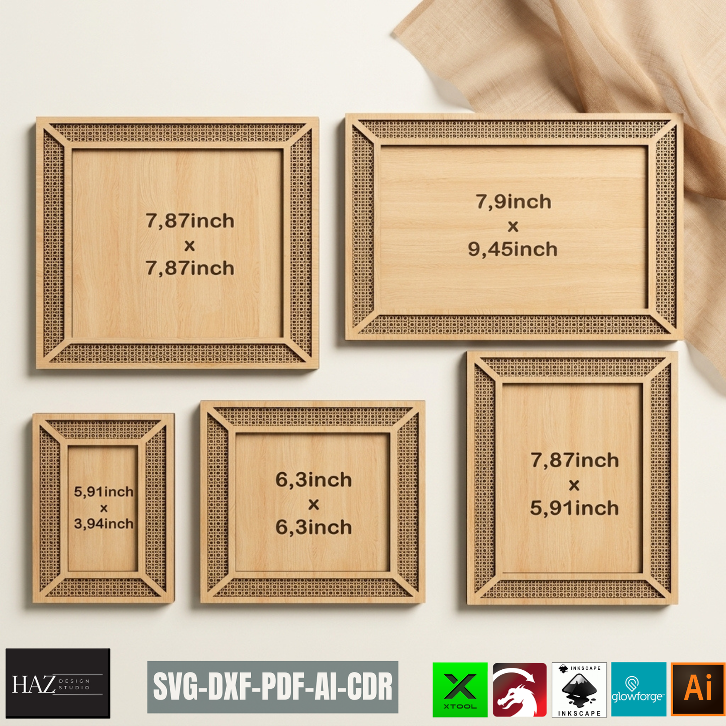 Rattan Pattern Frame Laser Cut Template Cane Webbing Edge Wooden Picture Frame Design