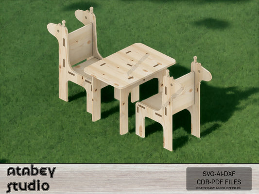 Wooden Table and Chair Miniature Set - Laser Cut Plywood Toy Model for DIY Projects 097