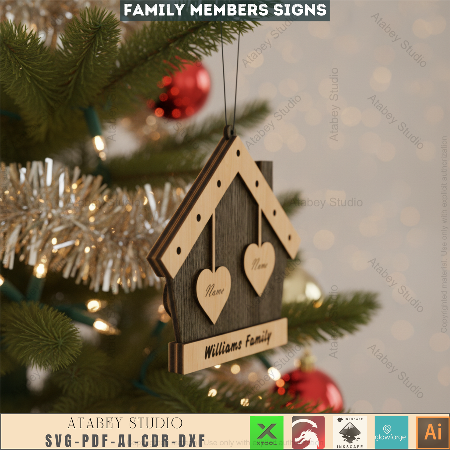 Custom Family House Sign Laser Cut SVG, Personalized Family Tree Decor, Wooden Home Christmas Ornament Template, Gift for Mom 532