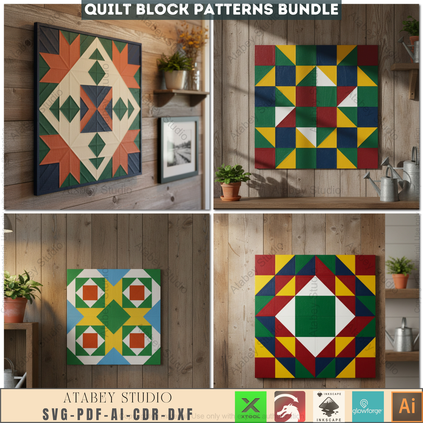 40 Unique Barn Quilt Block Patterns, DIY Quilt Square Designs, Farmhouse Decor SVG Files, Laser Cut Ready Templates 969