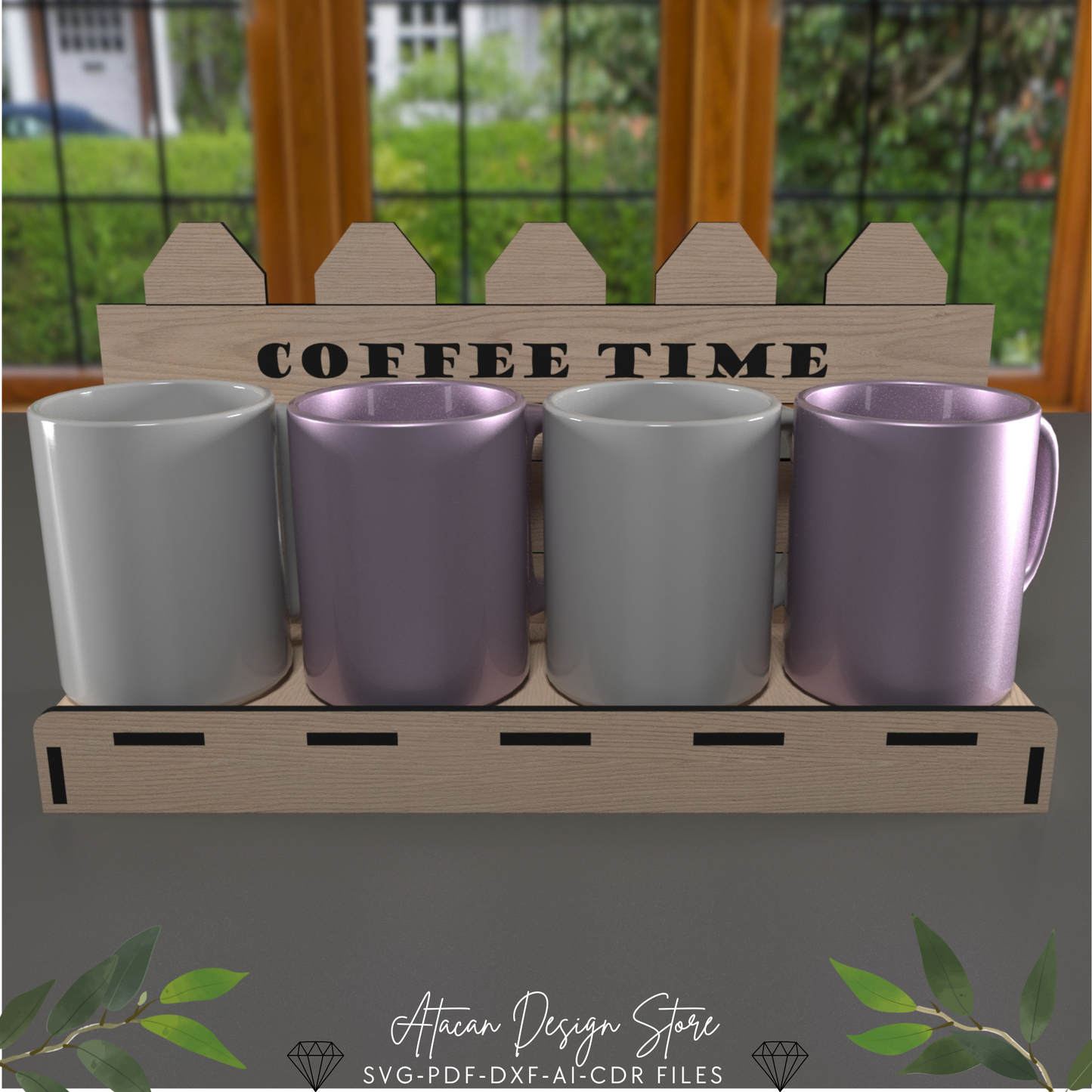 Coffee Mug Display Stand SVG | Laser Cut Design for Kitchen Decor 679