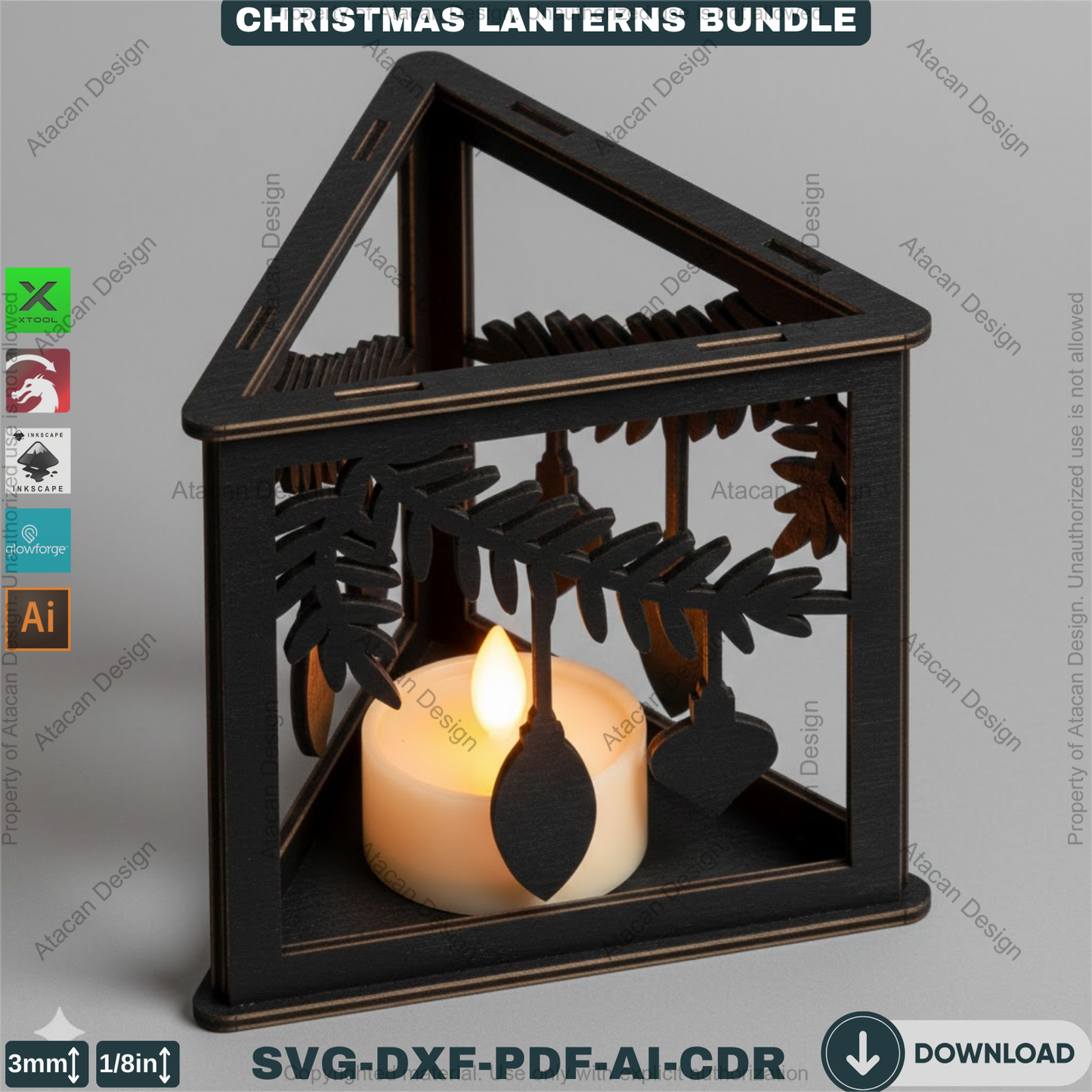 Christmas Lantern Bundle Laser Cut Files, Triangle Tealight Holder, Wooden Xmas Table Decor, Holiday Candle Box 928