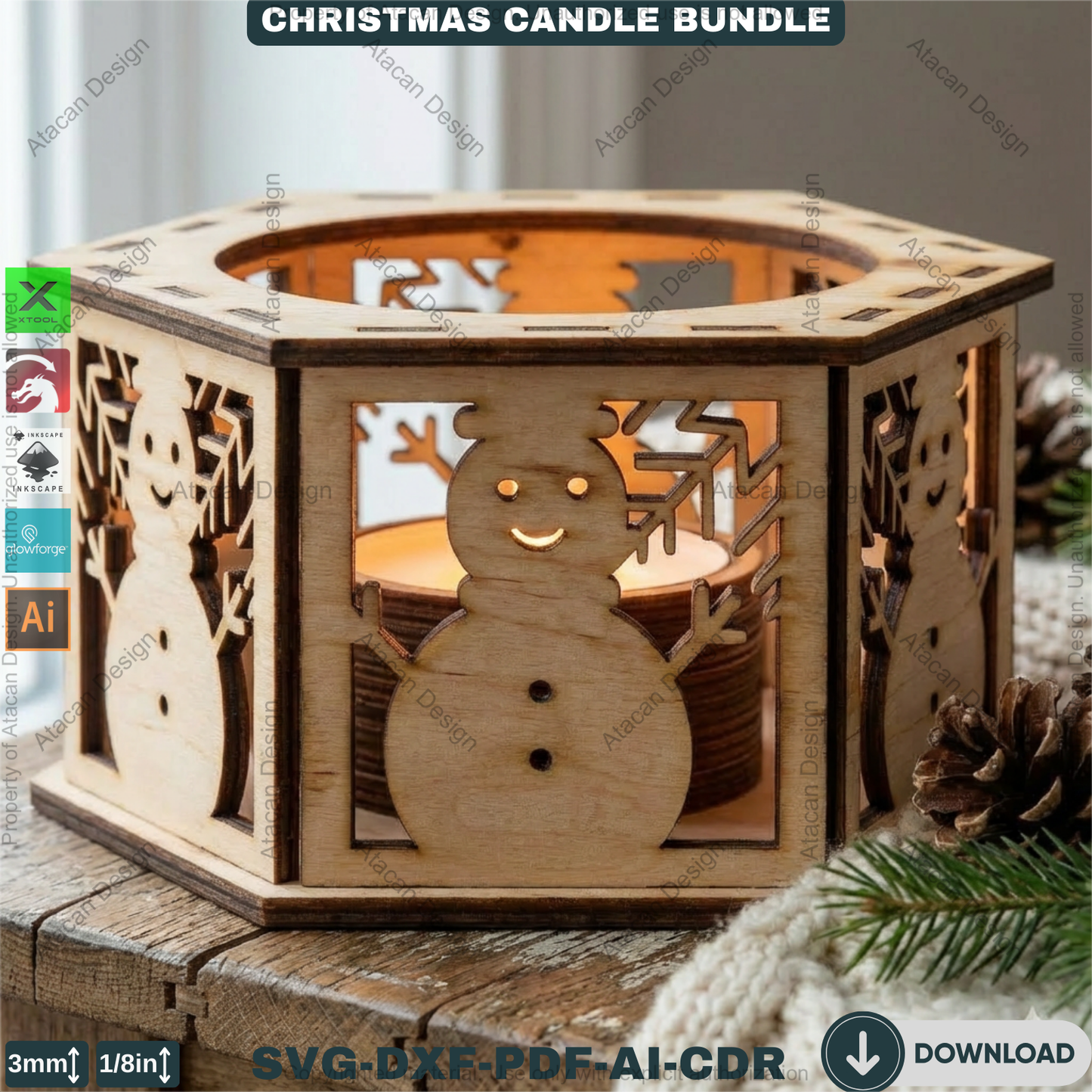 Christmas Tealight Box Bundle - Laser Cut Lantern Templates, Glowforge Xtool SVG Files 924